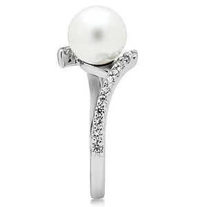 3W126 - Rhodium Brass Ring with Synthetic Pearl in White