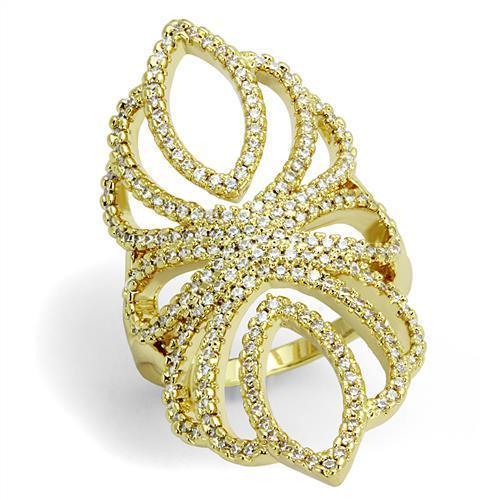 3W1274 - Gold Brass Ring with AAA Grade CZ  in Clear