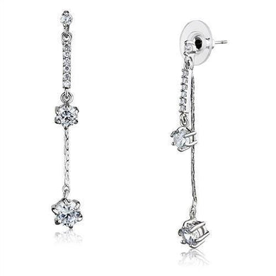 3W1277 - Rhodium Brass Earrings with AAA Grade CZ  in Clear