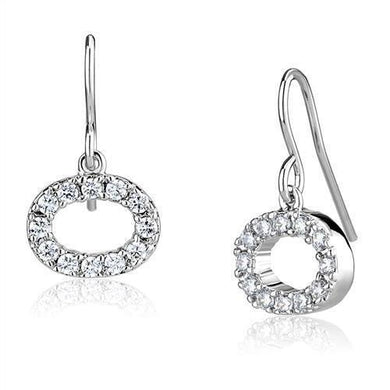 3W1278 - Rhodium Brass Earrings with AAA Grade CZ  in Clear