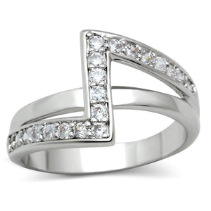 3W127 - Rhodium Brass Ring with AAA Grade CZ  in Clear