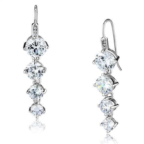 3W1287 - Rhodium Brass Earrings with AAA Grade CZ  in Clear