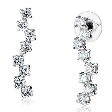 3W1289 - Rhodium Brass Earrings with AAA Grade CZ  in Clear