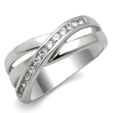 3W128 - Rhodium Brass Ring with AAA Grade CZ  in Clear