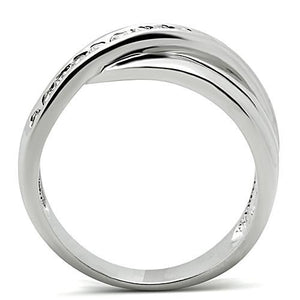 3W128 - Rhodium Brass Ring with AAA Grade CZ  in Clear