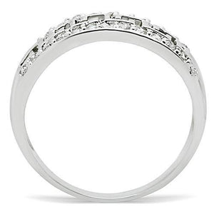 3W130 - Rhodium Brass Ring with AAA Grade CZ  in Clear