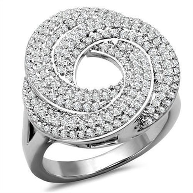 3W1319 - Rhodium Brass Ring with AAA Grade CZ  in Clear