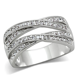 3W131 - Rhodium Brass Ring with AAA Grade CZ  in Clear