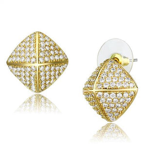 3W1323 - Gold Brass Earrings with AAA Grade CZ  in Clear