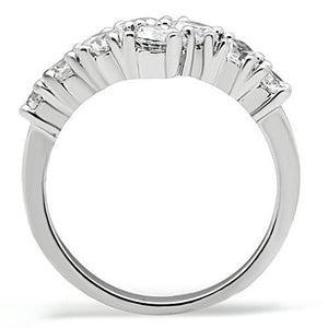 3W132 - Rhodium Brass Ring with AAA Grade CZ  in Clear