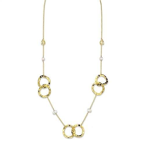 3W1335 - Gold Brass Necklace with AAA Grade CZ  in Citrine Yellow