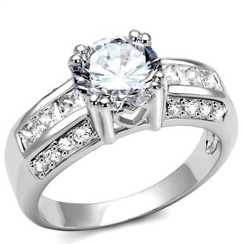3W1344 - Rhodium Brass Ring with AAA Grade CZ  in Clear
