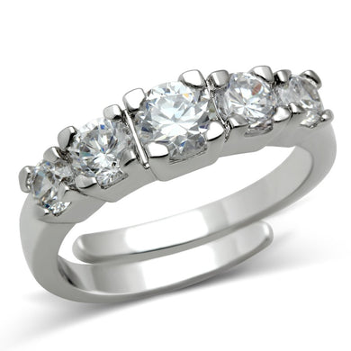 3W134 - Rhodium Brass Ring with AAA Grade CZ  in Clear