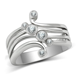 3W135 - Rhodium Brass Ring with AAA Grade CZ  in Clear