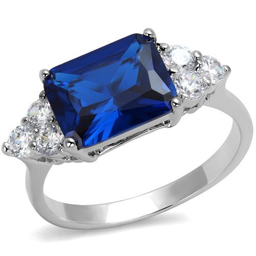 3W1367 - Rhodium Brass Ring with Synthetic Spinel in London Blue