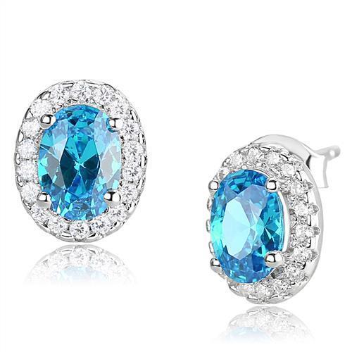 3W1369 - Rhodium 925 Sterling Silver Earrings with Synthetic Spinel in London Blue