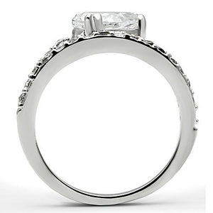 3W136 - Rhodium Brass Ring with AAA Grade CZ  in Clear
