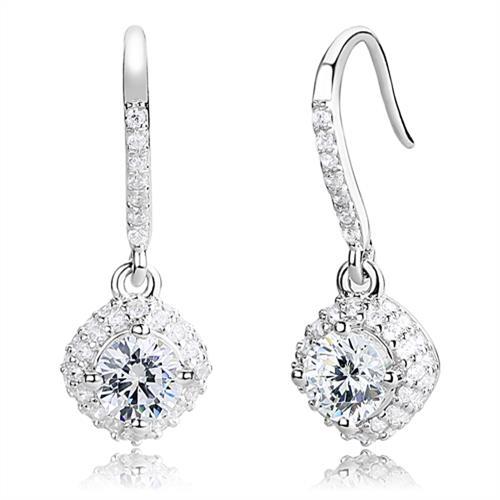 3W1372 - Rhodium 925 Sterling Silver Earrings with AAA Grade CZ  in Clear