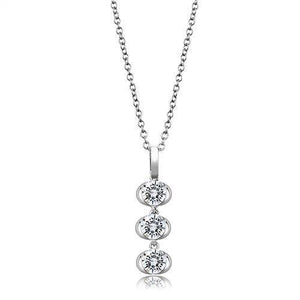 3W1373 - Rhodium 925 Sterling Silver Chain Pendant with AAA Grade CZ  in Clear