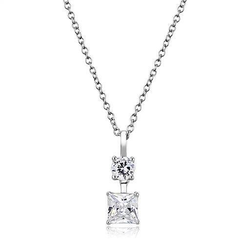 3W1374 - Rhodium 925 Sterling Silver Chain Pendant with AAA Grade CZ  in Clear