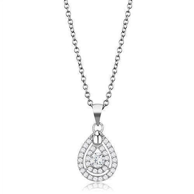 3W1376 - Rhodium 925 Sterling Silver Chain Pendant with AAA Grade CZ  in Clear