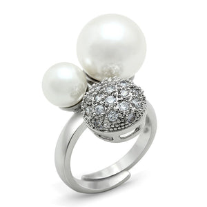 3W137 - Rhodium Brass Ring with Synthetic Pearl in White