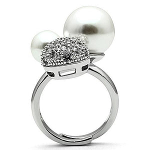 3W137 - Rhodium Brass Ring with Synthetic Pearl in White