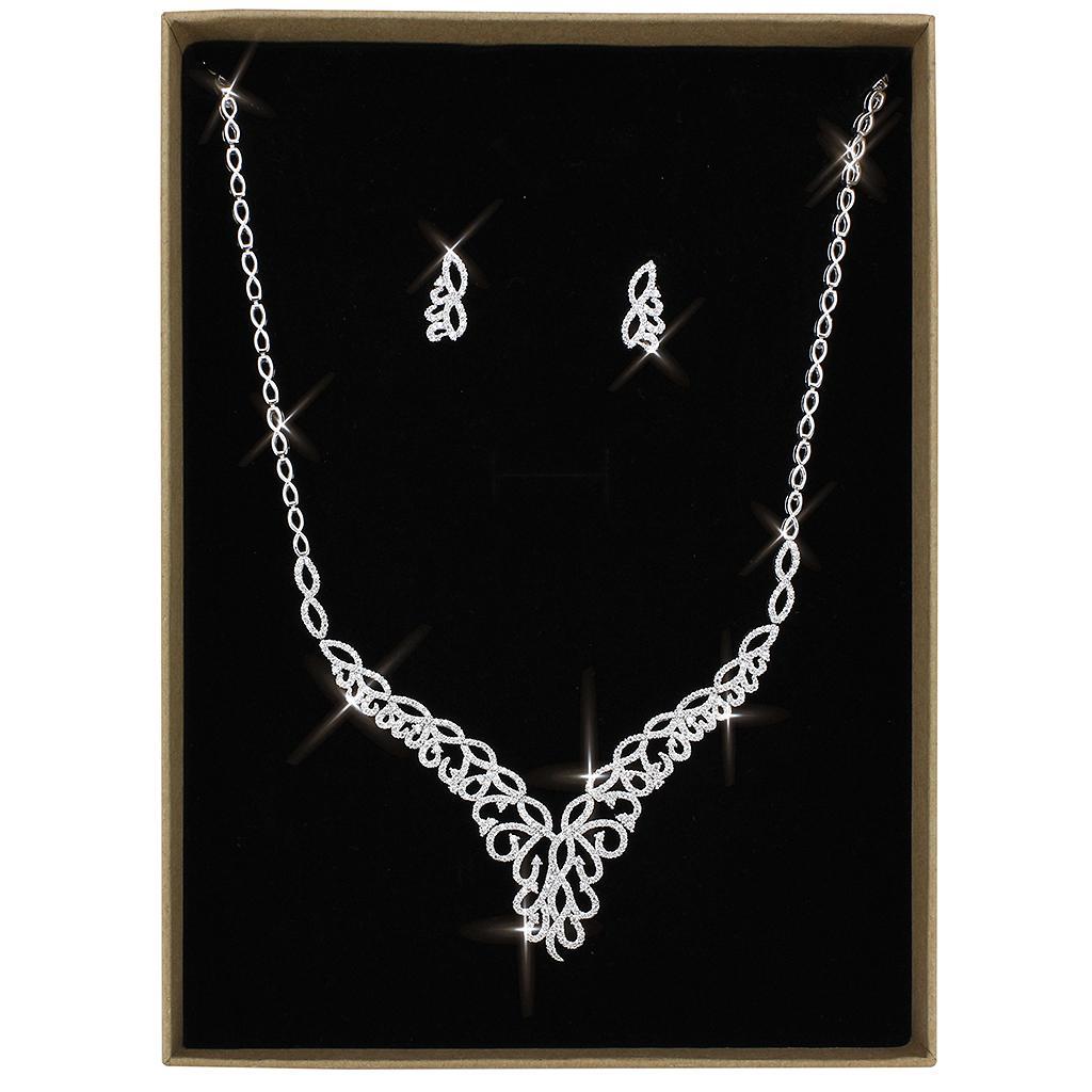 3W1414 - Rhodium Brass Jewelry Sets with AAA Grade CZ  in Clear