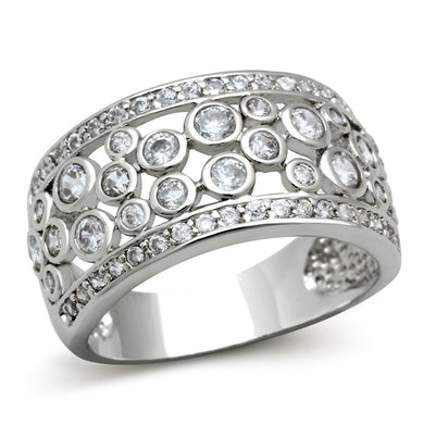 3W141 - Rhodium Brass Ring with AAA Grade CZ  in Clear