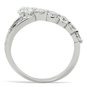 3W142 - Rhodium Brass Ring with AAA Grade CZ  in Clear