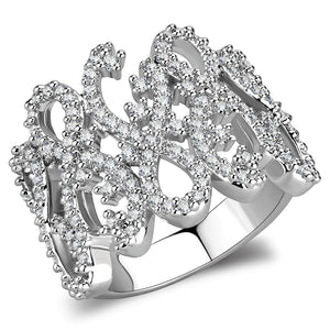 3W1443 - Rhodium Brass Ring with AAA Grade CZ  in Clear