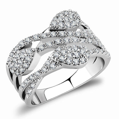 3W1446 - Rhodium Brass Ring with AAA Grade CZ  in Clear