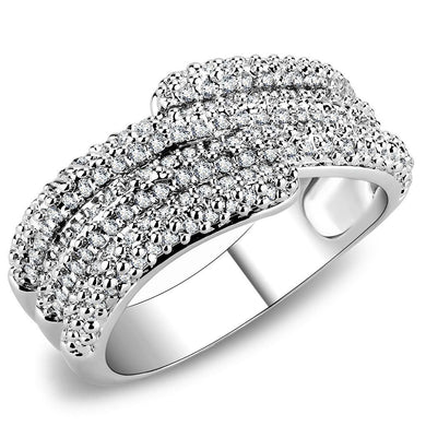 3W1449 - Rhodium Brass Ring with AAA Grade CZ  in Clear