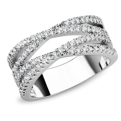 3W1450 - Rhodium Brass Ring with AAA Grade CZ  in Clear