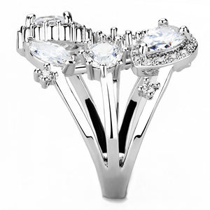 3W1454 - Rhodium Brass Ring with AAA Grade CZ  in Clear