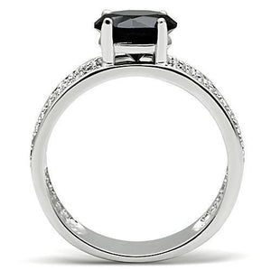 3W145 - Rhodium Brass Ring with AAA Grade CZ  in Jet