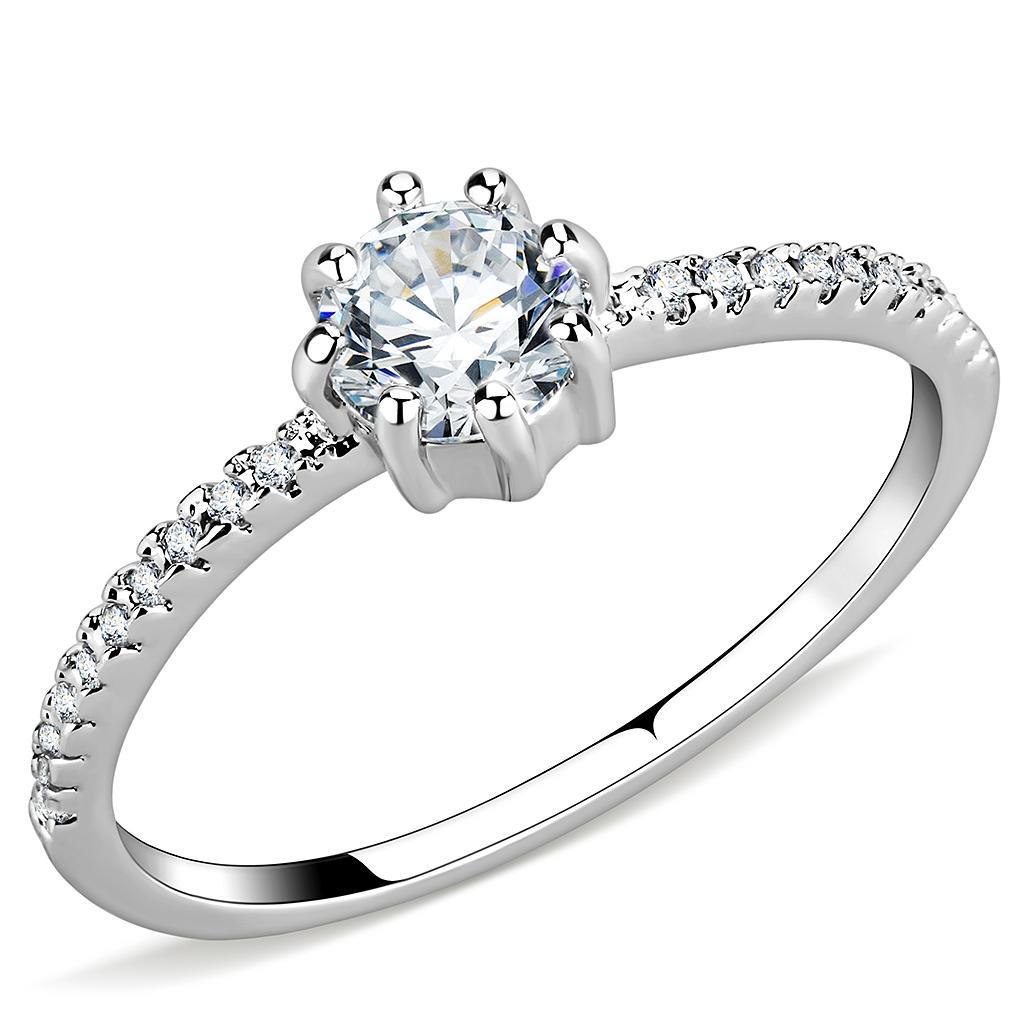 3W1460 - Rhodium Brass Ring with AAA Grade CZ  in Clear