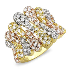 Load image into Gallery viewer, 3W1462 - Tricolor Brass Ring with AAA Grade CZ  in Clear