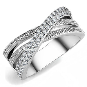 3W1464 - Rhodium Brass Ring with AAA Grade CZ  in Clear