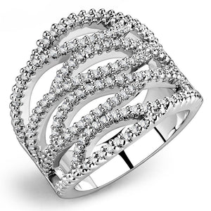 3W1465 - Rhodium Brass Ring with AAA Grade CZ  in Clear