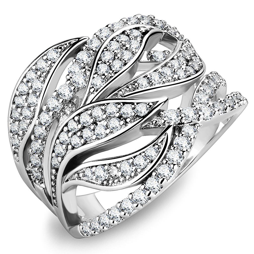 3W1466 - Rhodium Brass Ring with AAA Grade CZ  in Clear