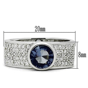 3W146 - Rhodium Brass Ring with Synthetic Synthetic Glass in Light Sapphire