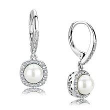 Load image into Gallery viewer, 3W1479 - Rhodium Brass Earrings with Synthetic Pearl in White