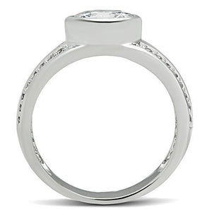 3W147 - Rhodium Brass Ring with AAA Grade CZ  in Clear