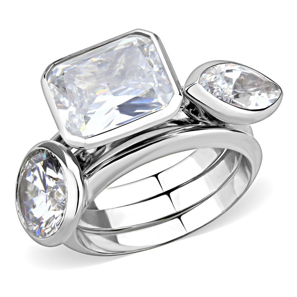 3W1486 - Rhodium Brass Ring with AAA Grade CZ  in Clear
