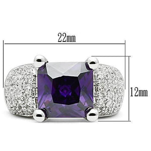 3W148 - Rhodium Brass Ring with AAA Grade CZ  in Amethyst