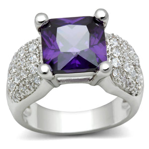 3W148 - Rhodium Brass Ring with AAA Grade CZ  in Amethyst