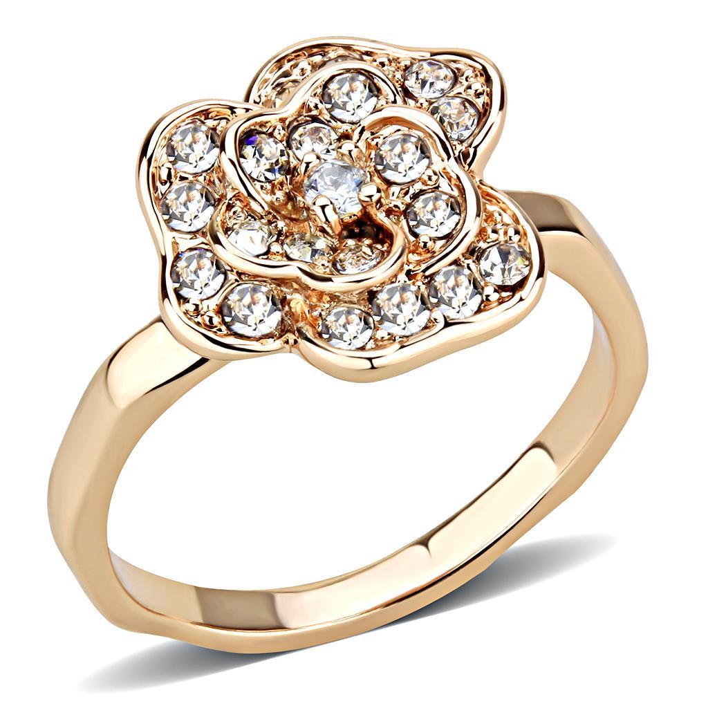 3W1491 - Rose Gold Brass Ring with Top Grade Crystal  in Clear