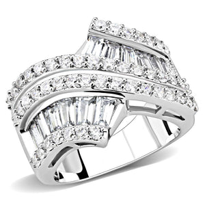 3W1501 - Rhodium Brass Ring with AAA Grade CZ  in Clear