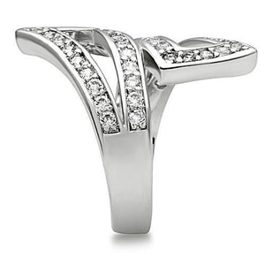 3W150 - Rhodium Brass Ring with AAA Grade CZ  in Clear